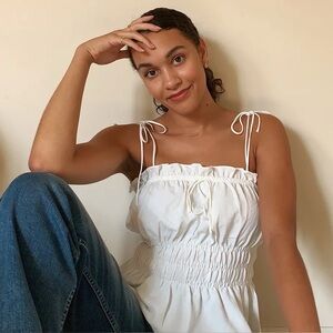 Topshop Shirred White Peplum Camisole Size 14